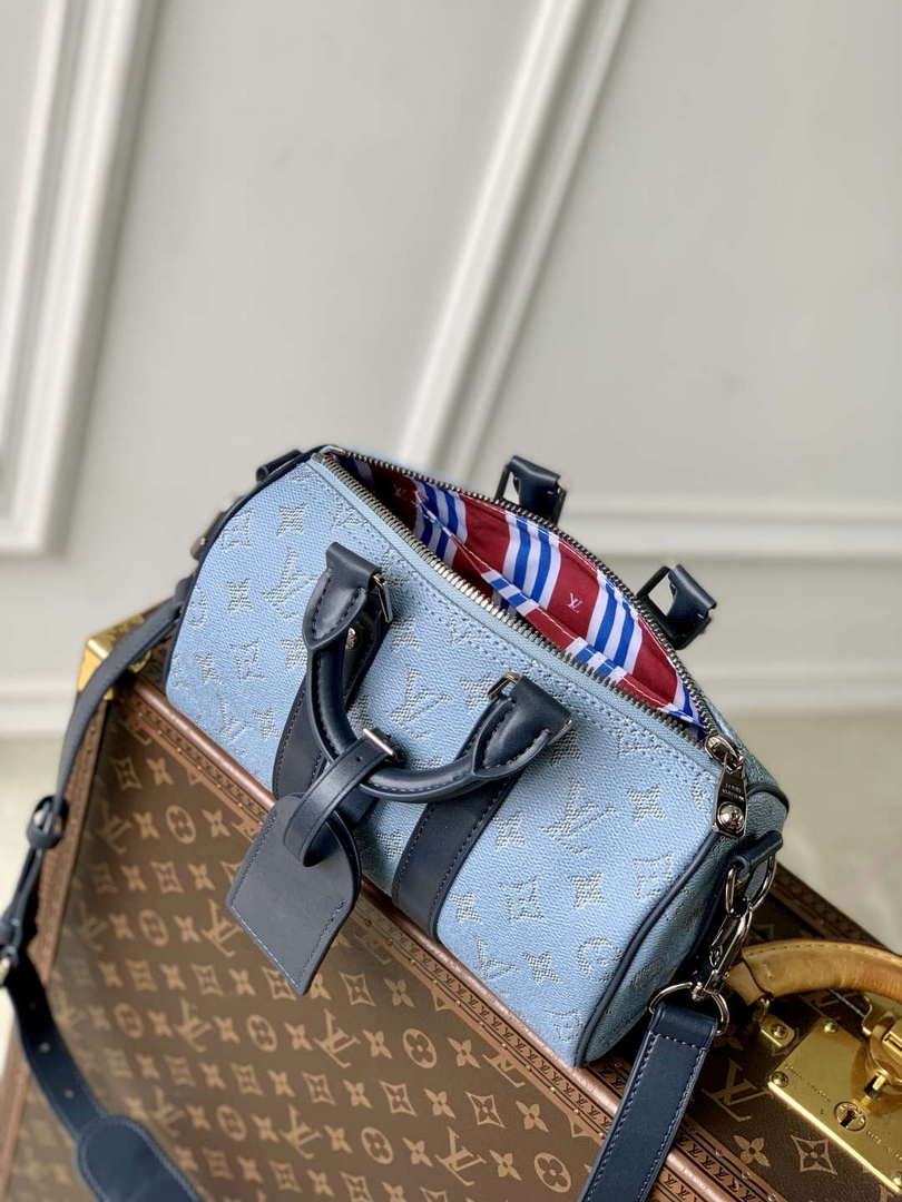 LV M14681 Louis Vuitton Keepall Bandouliere 25 Bag Blue