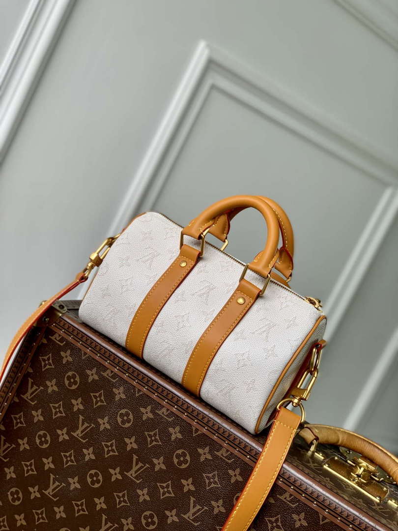 LV M15076 Louis Vuitton Keepall Bandouliere 25 Bag Off-White