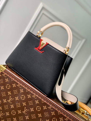 LV M21043 Louis Vuitton Capucines BB Handbag Black / Greige Doux / Scarlet - Default Title - View 3