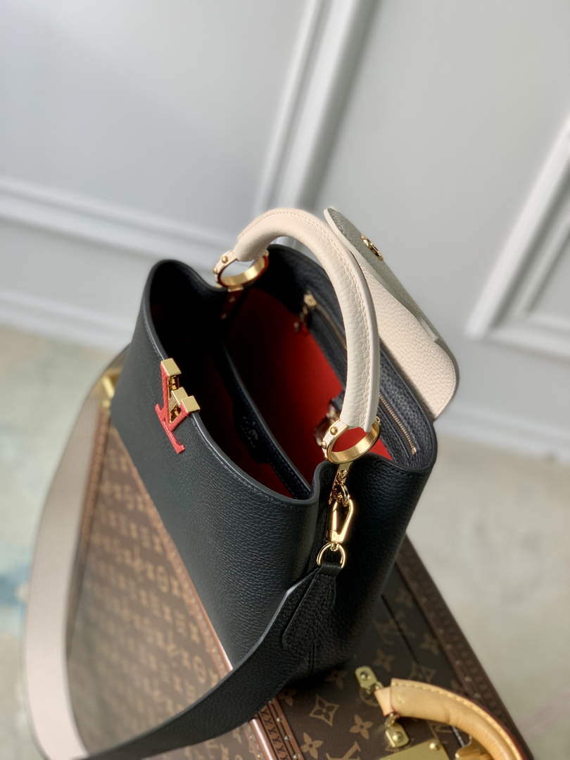 LV M21043 Louis Vuitton Capucines BB Handbag Black / Greige Doux / Scarlet - Default Title - View 8