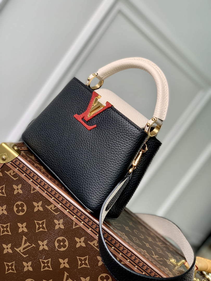 LV M21043 Louis Vuitton Capucines Mini Handbag Black / Greige Doux / Scarlet - Default Title - View 3