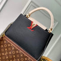 LV M21043 Louis Vuitton Capucines MM Handbag Black / Greige Doux / Scarlet - Default Title - View 1