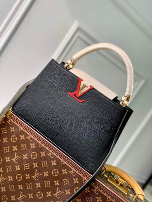 LV M21043 Louis Vuitton Capucines MM Handbag Black / Greige Doux / Scarlet - Default Title - View 1