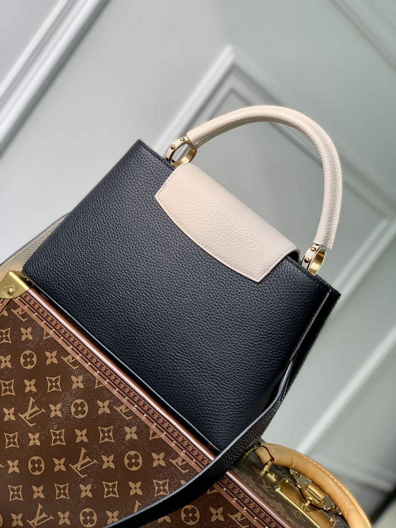 LV M21043 Louis Vuitton Capucines MM Handbag Black / Greige Doux / Scarlet - Default Title - View 2