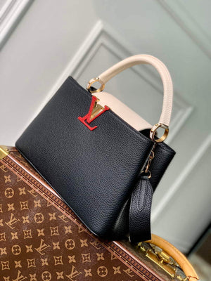 LV M21043 Louis Vuitton Capucines MM Handbag Black / Greige Doux / Scarlet - Default Title - View 3