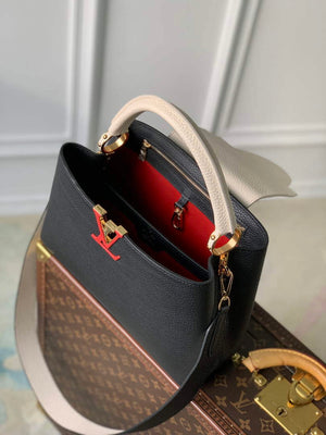 LV M21043 Louis Vuitton Capucines MM Handbag Black / Greige Doux / Scarlet - Default Title - View 8