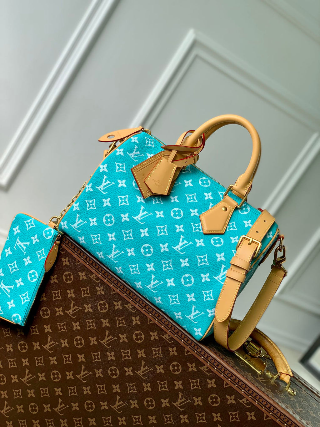 LV M21108 Louis Vuitton Speedy P9 Bandouliere 30 Bag Monogram Leather Fluorescent Lake Blue