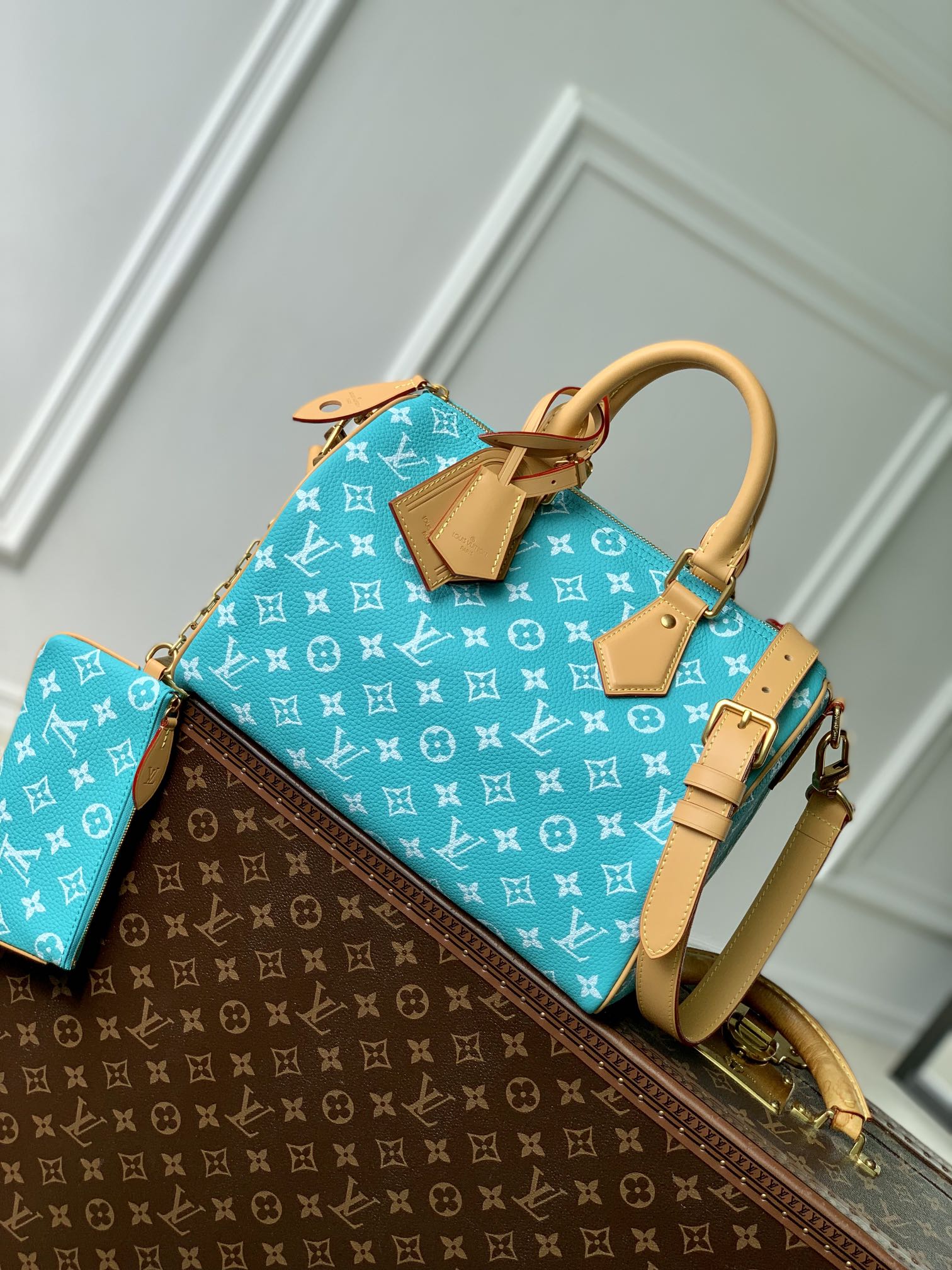 LV M21108 Louis Vuitton Speedy P9 Bandouliere 30 Bag Monogram Leather Fluorescent Lake Blue
