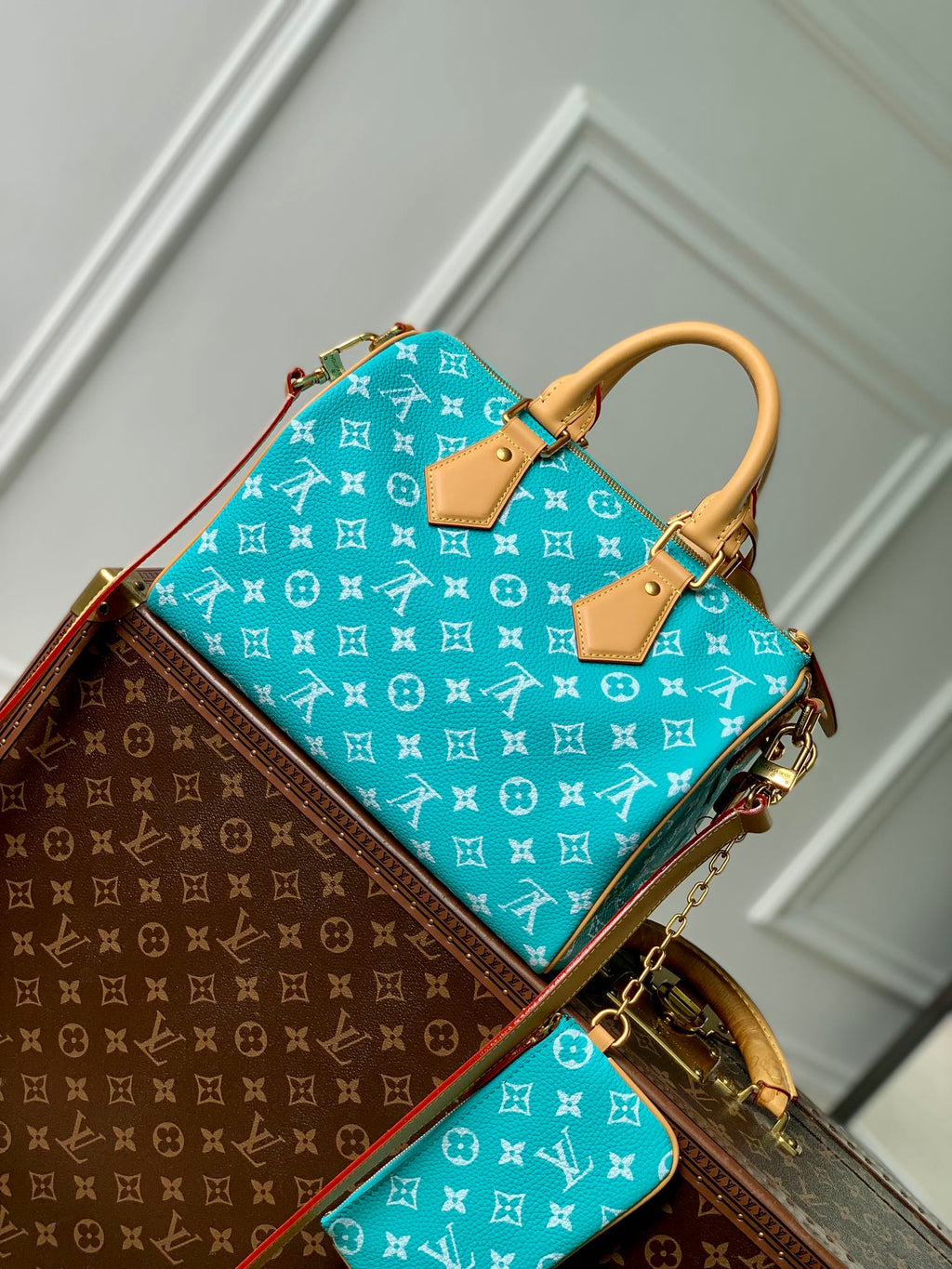 LV M21108 Louis Vuitton Speedy P9 Bandouliere 30 Bag Monogram Leather Fluorescent Lake Blue