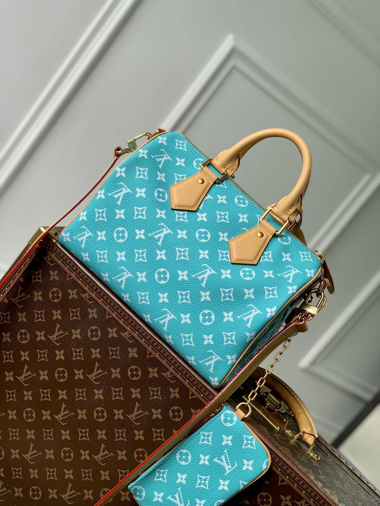 LV M21108 Louis Vuitton Speedy P9 Bandouliere 30 Bag Monogram Leather Fluorescent Lake Blue - Default Title - View 3