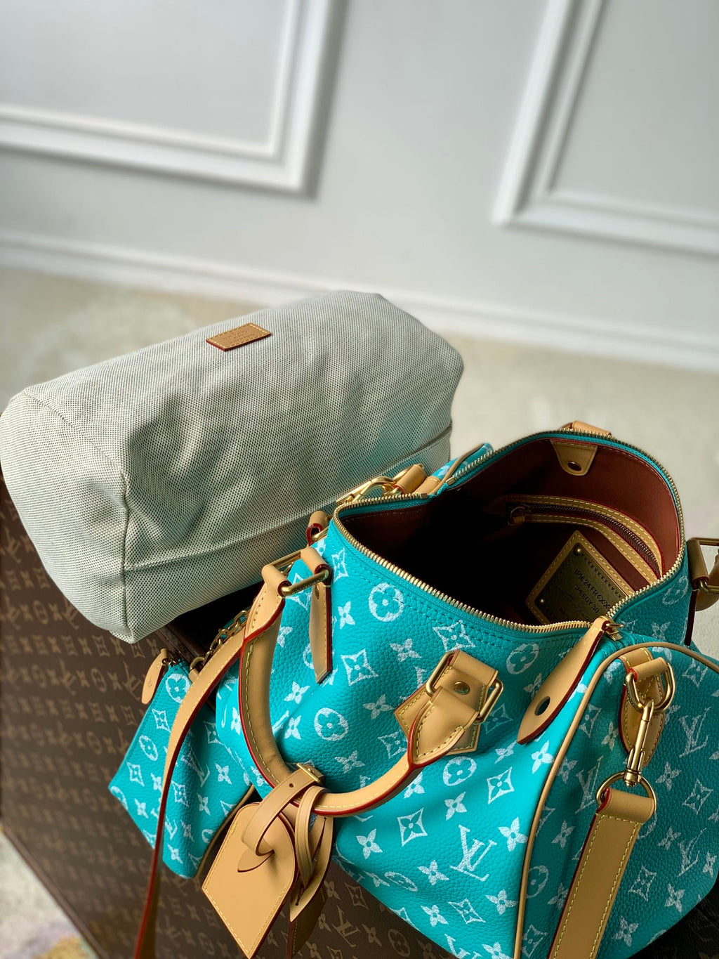 LV M21108 Louis Vuitton Speedy P9 Bandouliere 30 Bag Monogram Leather Fluorescent Lake Blue