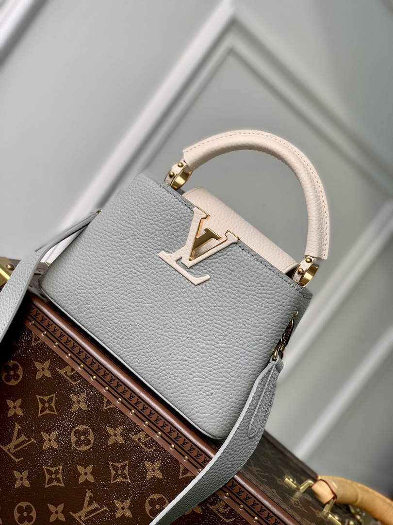 LV M21296 Louis Vuitton Capucines Mini Handbag Steeple Gray / Greige - Default Title - View 1