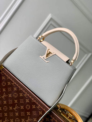 LV M21296 Louis Vuitton Capucines MM Bag Steeple Gray / Greige - Default Title - View 1
