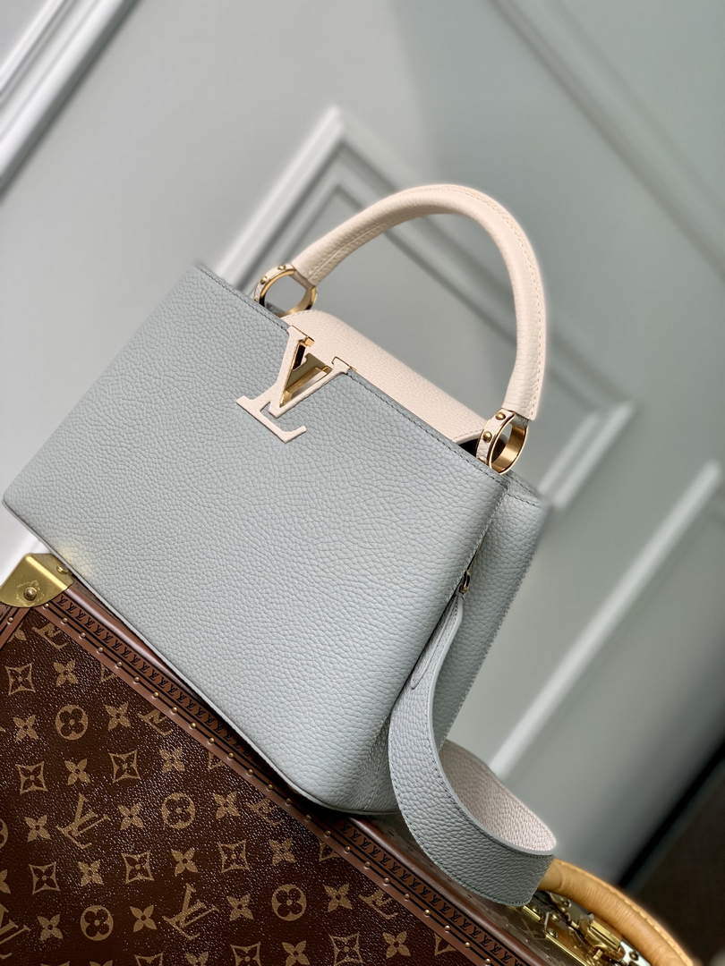 LV M21296 Louis Vuitton Capucines MM Bag Steeple Gray / Greige - Default Title - View 3