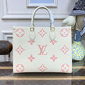 LV M21575 Louis Vuitton OnTheGo MM Bicolor Monogram Empreinte Leather Latte Pink - Default Title - View 1