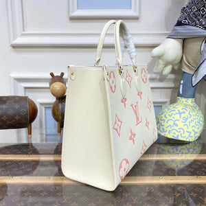 LV M21575 Louis Vuitton OnTheGo MM Bicolor Monogram Empreinte Leather Latte Pink - Default Title - View 2