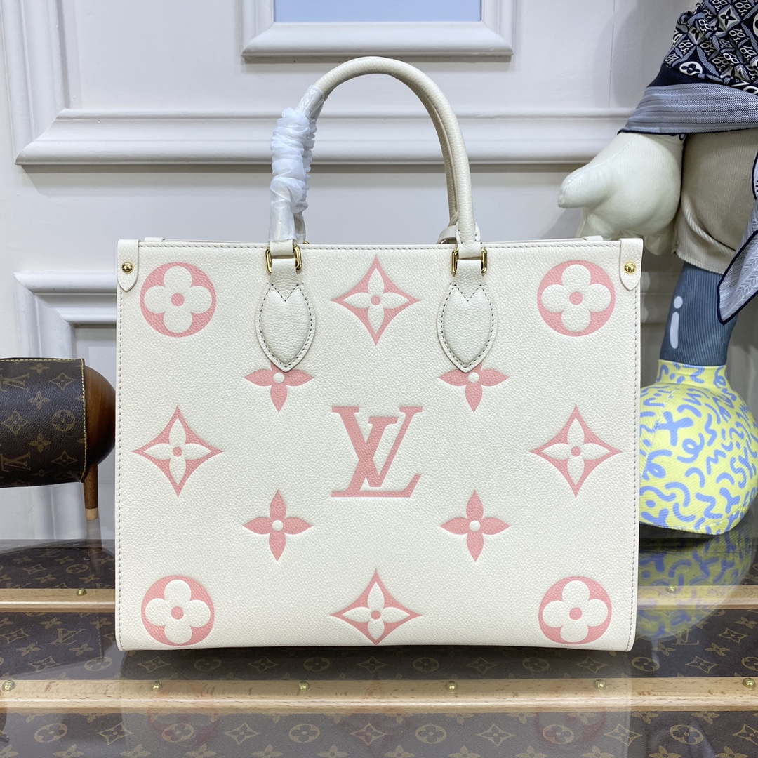 LV M21575 Louis Vuitton OnTheGo MM Bicolor Monogram Empreinte Leather Latte Pink - Default Title - View 3