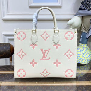 LV M21575 Louis Vuitton OnTheGo MM Bicolor Monogram Empreinte Leather Latte Pink - Default Title - View 3