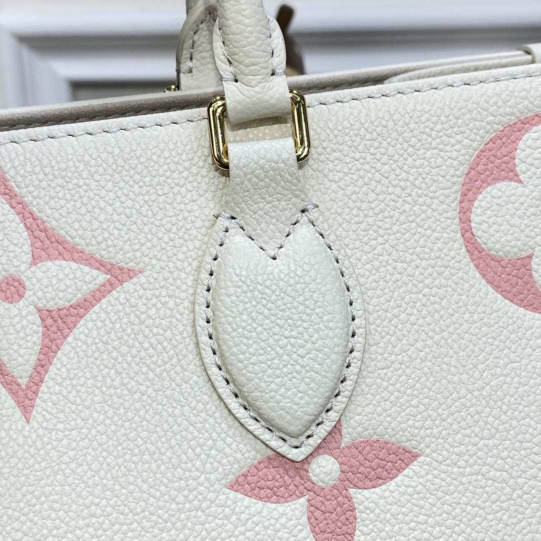 LV M21575 Louis Vuitton OnTheGo MM Bicolor Monogram Empreinte Leather Latte Pink - Default Title - View 5