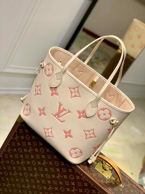 LV M21579 Louis Vuitton Neverfull MM Tote Bag M46649 Monogram Empreinte Leather Cream Pink - Default Title - View 2
