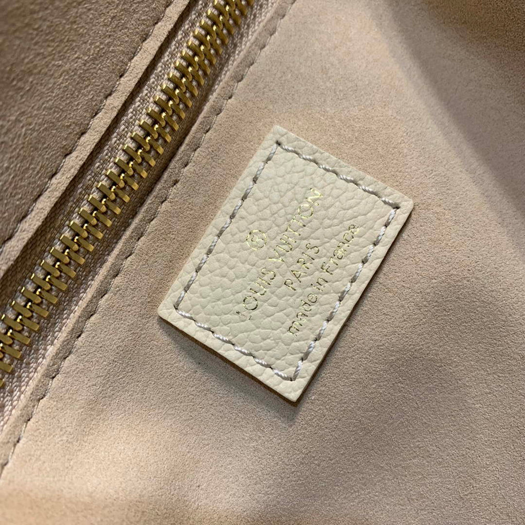 LV M21579 Louis Vuitton Neverfull MM Tote Bag M46649 Monogram Empreinte Leather Cream Pink