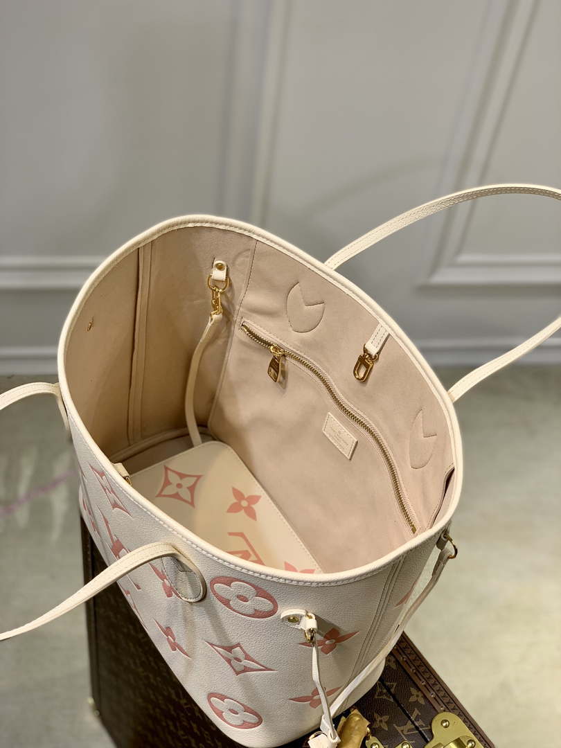 LV M21579 Louis Vuitton Neverfull MM Tote Bag M46649 Monogram Empreinte Leather Cream Pink - Default Title - View 8