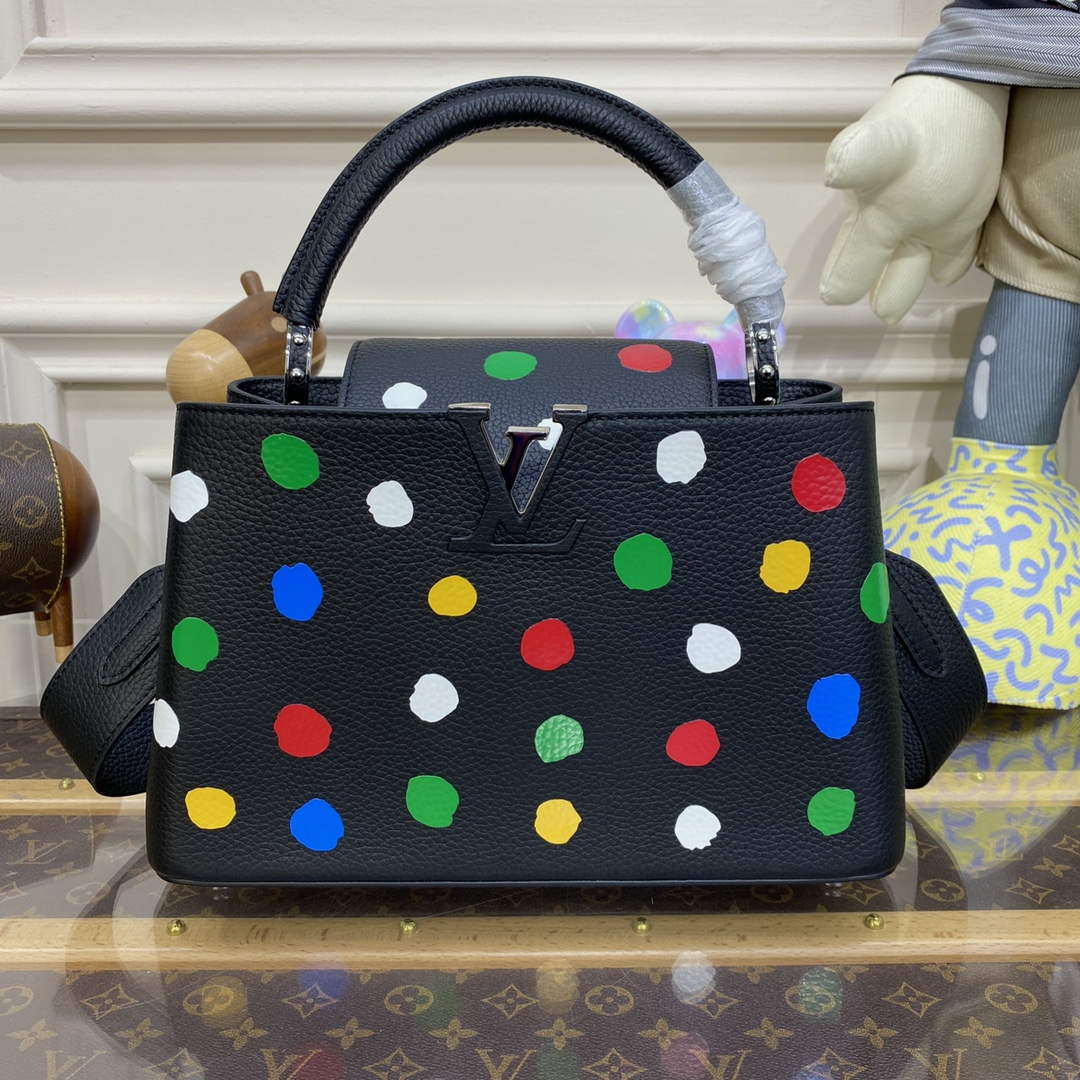 LV M21663 Louis Vuitton LV x YK Capucines MM Bag Black - Default Title - View 1