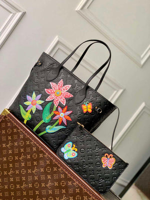 LV M21733 Louis Vuitton LV x YK Neverfull MM Bag Black - Default Title - View 1