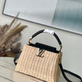 LV M48865 Louis Vuitton Capucines BB Handbag Straw Leather Beige Black - Default Title - View 1