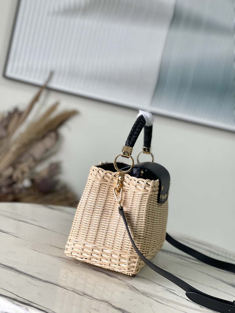 LV M48865 Louis Vuitton Capucines BB Handbag Straw Leather Beige Black - Default Title - View 2