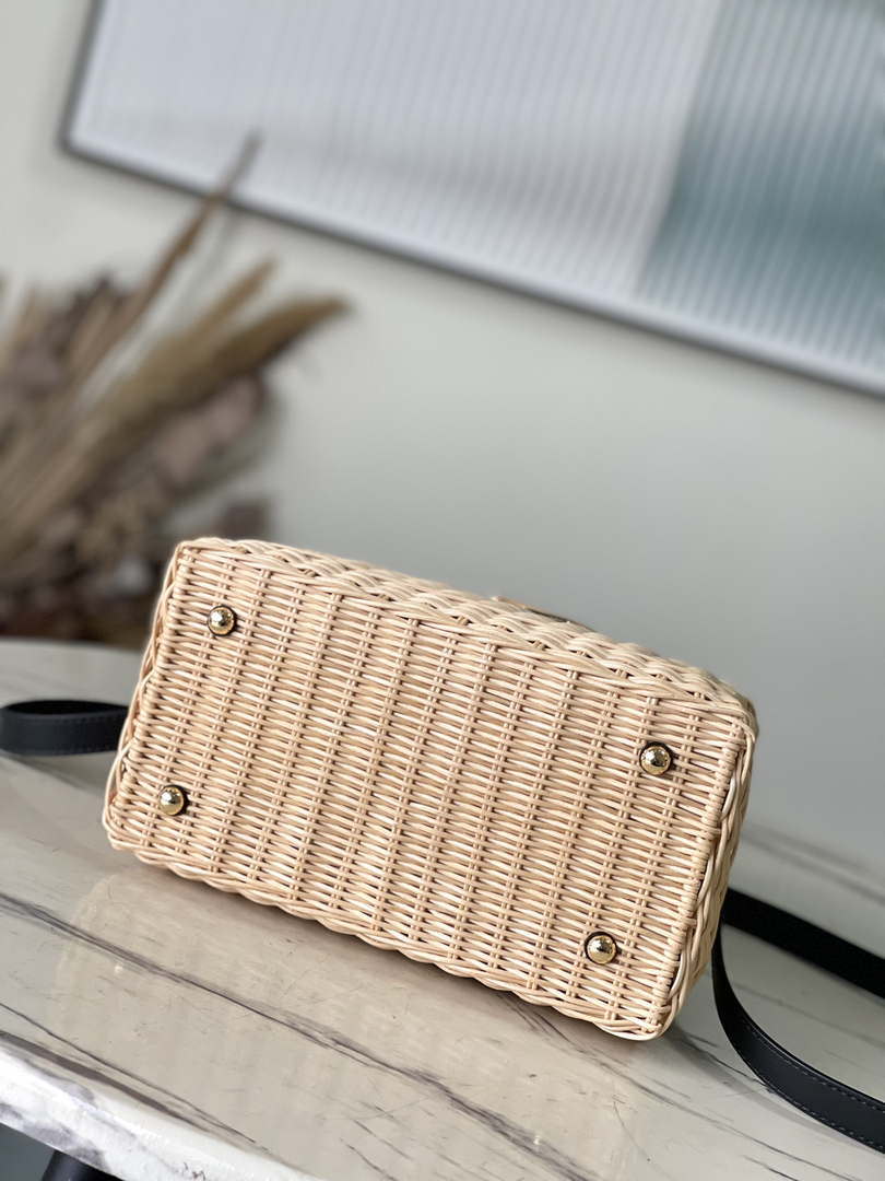 LV M48865 Louis Vuitton Capucines BB Handbag Straw Leather Beige Black - Default Title - View 4