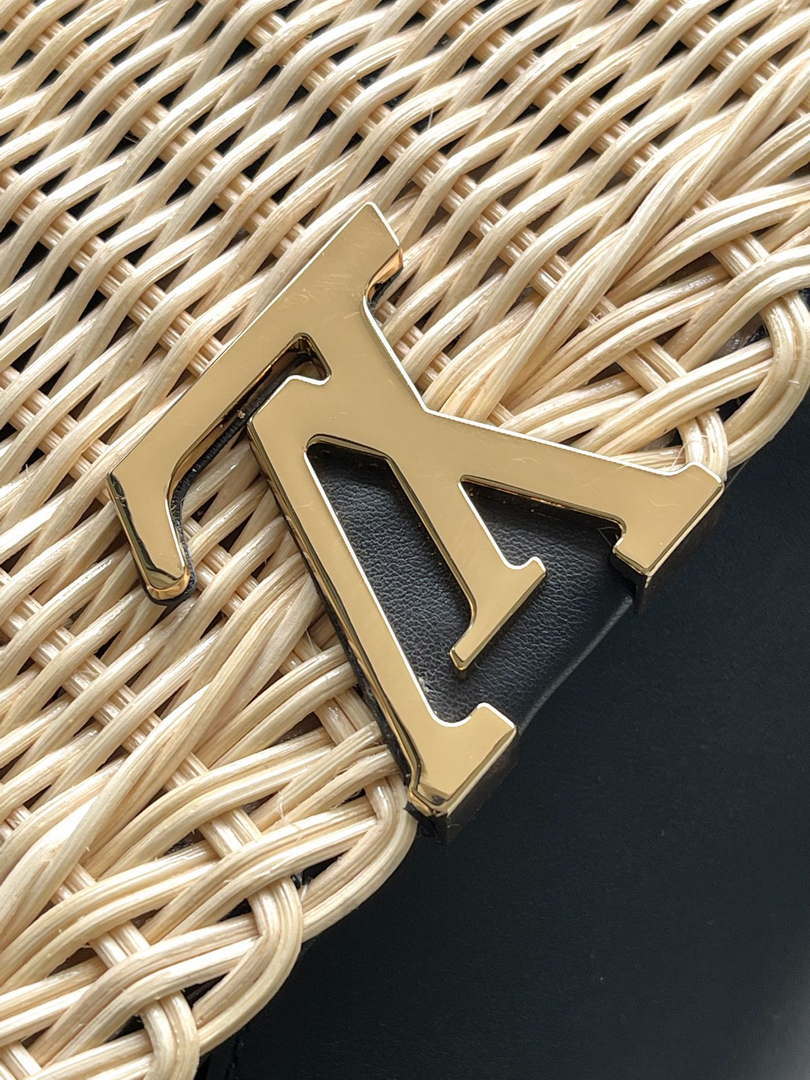 LV M48865 Louis Vuitton Capucines BB Handbag Straw Leather Beige Black