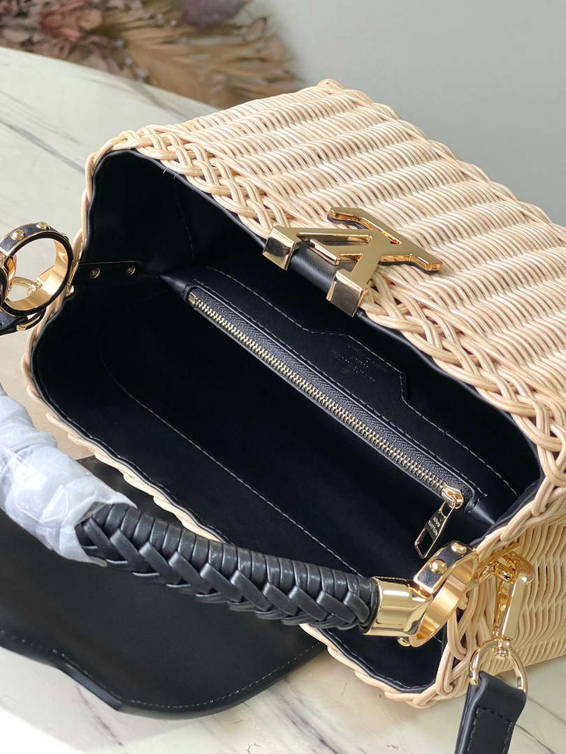 LV M48865 Louis Vuitton Capucines BB Handbag Straw Leather Beige Black - Default Title - View 8