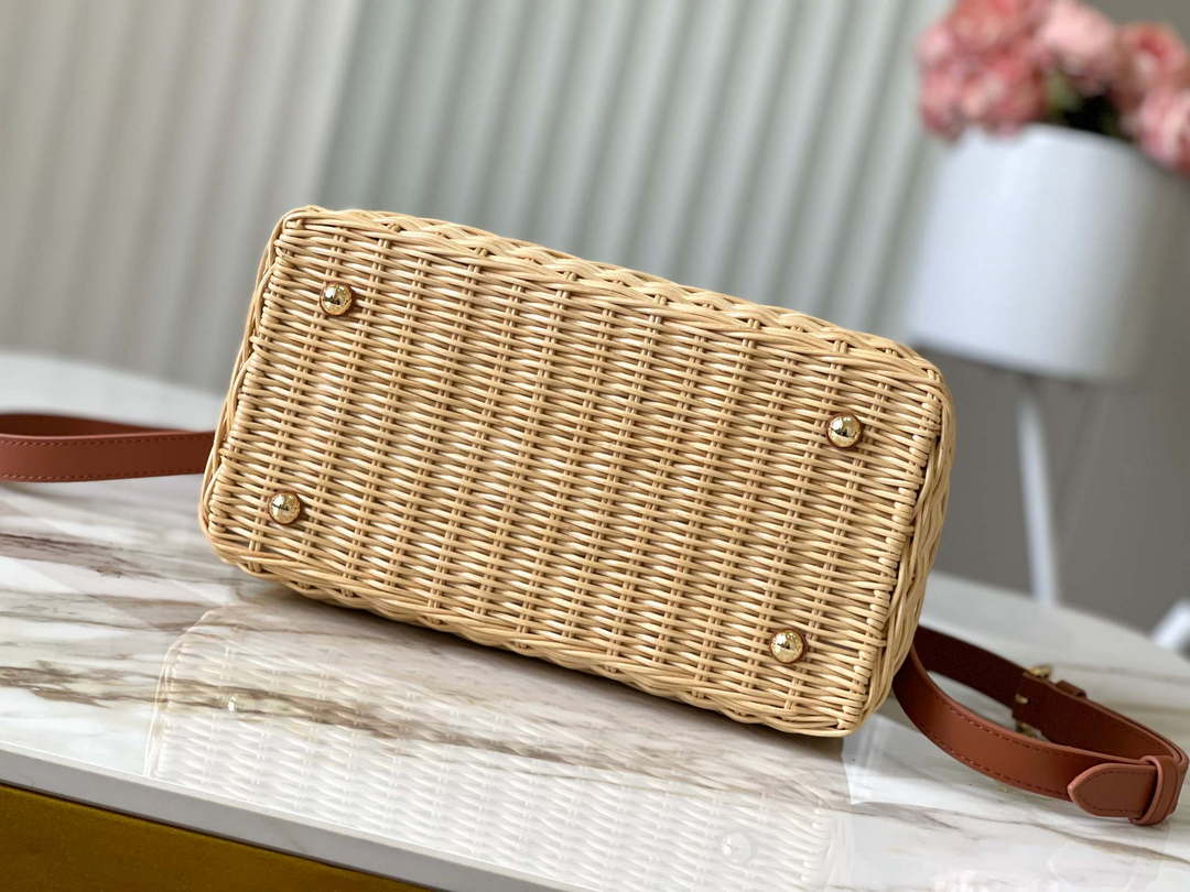 LV M22173 Louis Vuitton Capucines BB Handbag Straw Leather Beige Tan