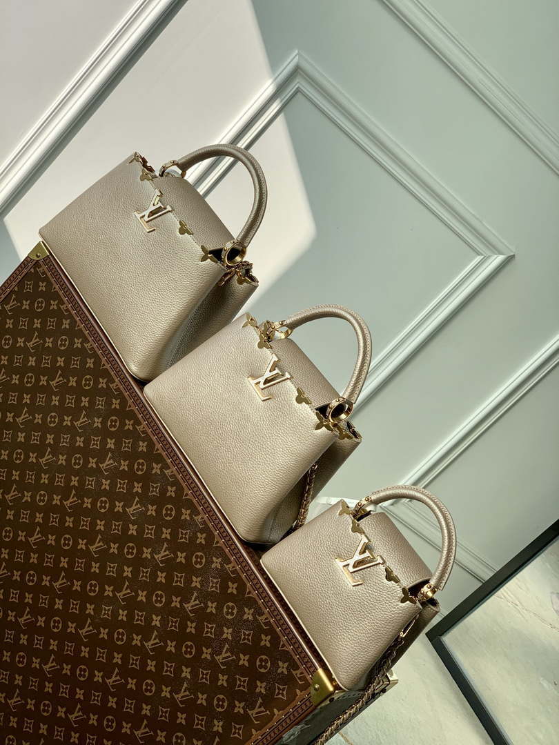 LV M22436 Louis Vuitton Capucines BB Handbag Griotte Pearlescent khaki