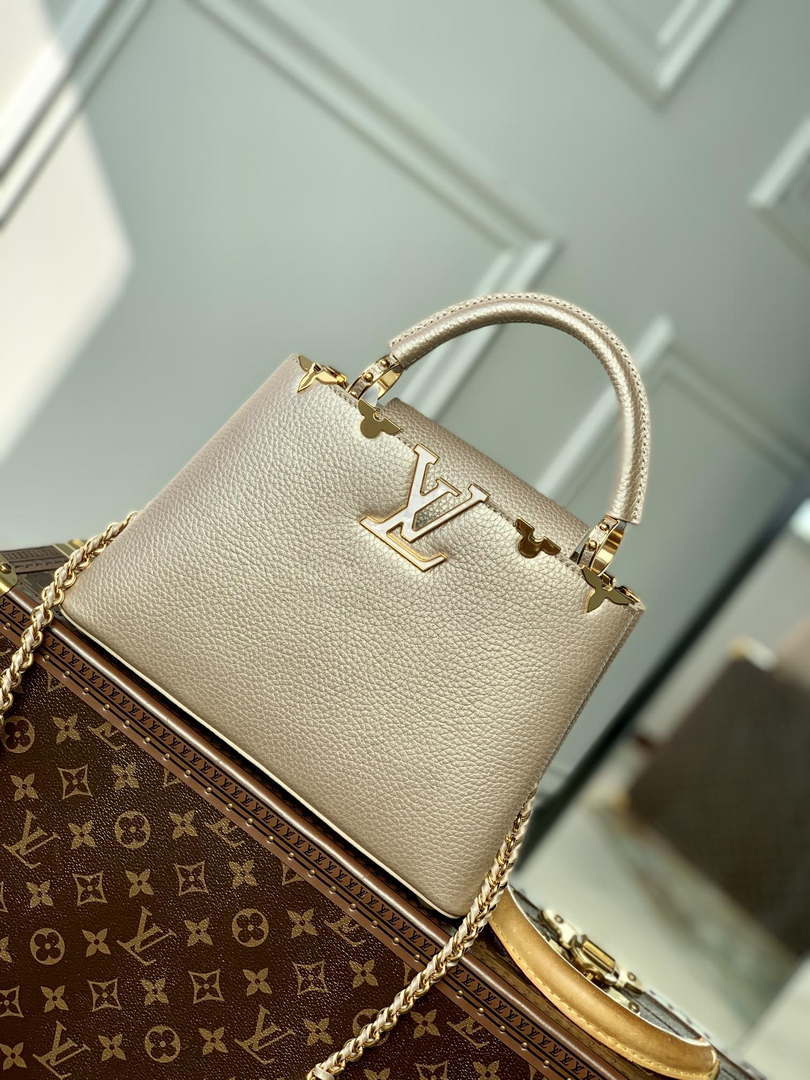 LV M22436 Louis Vuitton Capucines BB Handbag Griotte Pearlescent khaki - Default Title - View 1