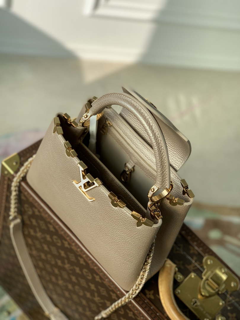 LV M22436 Louis Vuitton Capucines BB Handbag Griotte Pearlescent khaki - Default Title - View 9