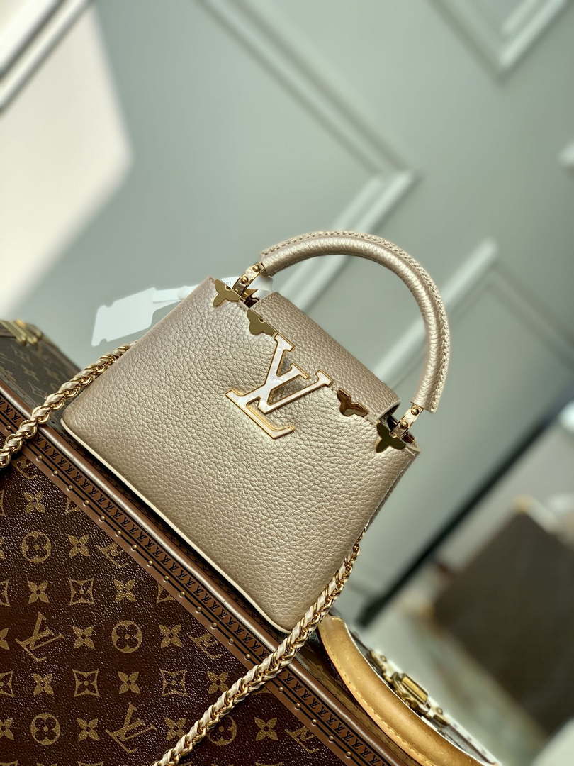 LV M22436 Louis Vuitton Capucines Mini Handbag Griotte Pearlescent khaki - Default Title - View 1