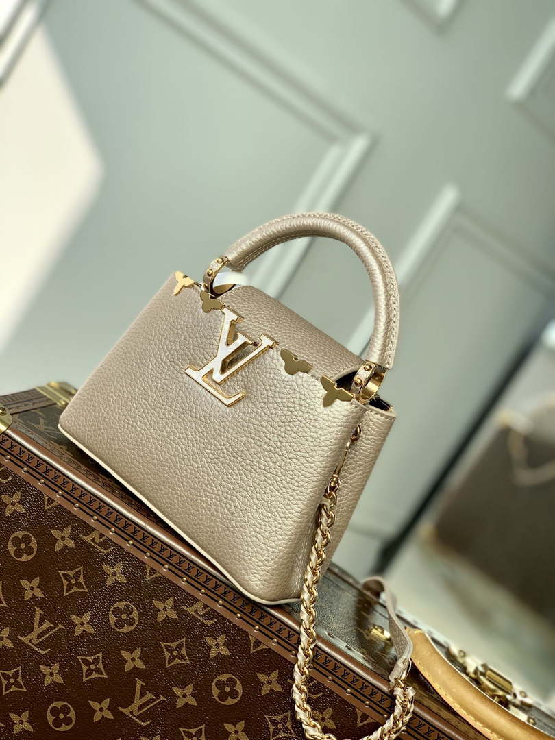 LV M22436 Louis Vuitton Capucines Mini Handbag Griotte Pearlescent khaki