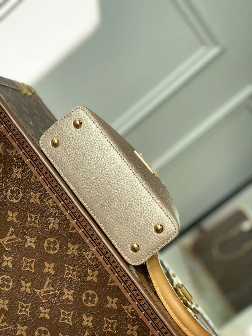 LV M22436 Louis Vuitton Capucines Mini Handbag Griotte Pearlescent khaki