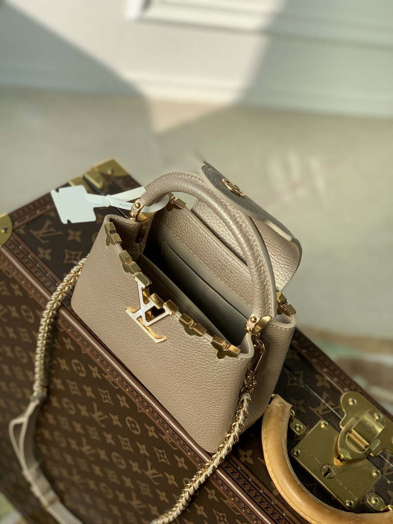 LV M22436 Louis Vuitton Capucines Mini Handbag Griotte Pearlescent khaki - Default Title - View 9