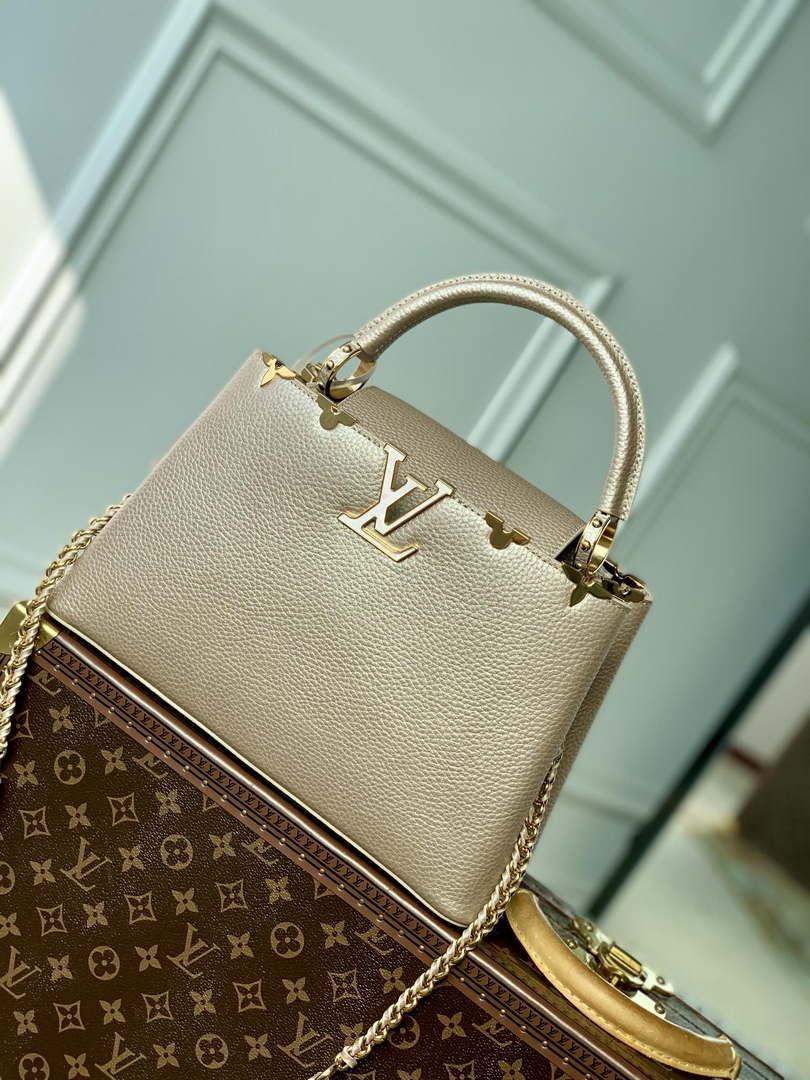 LV M22436 Louis Vuitton Capucines MM Handbag Griotte Pearlescent khaki - Default Title - View 1