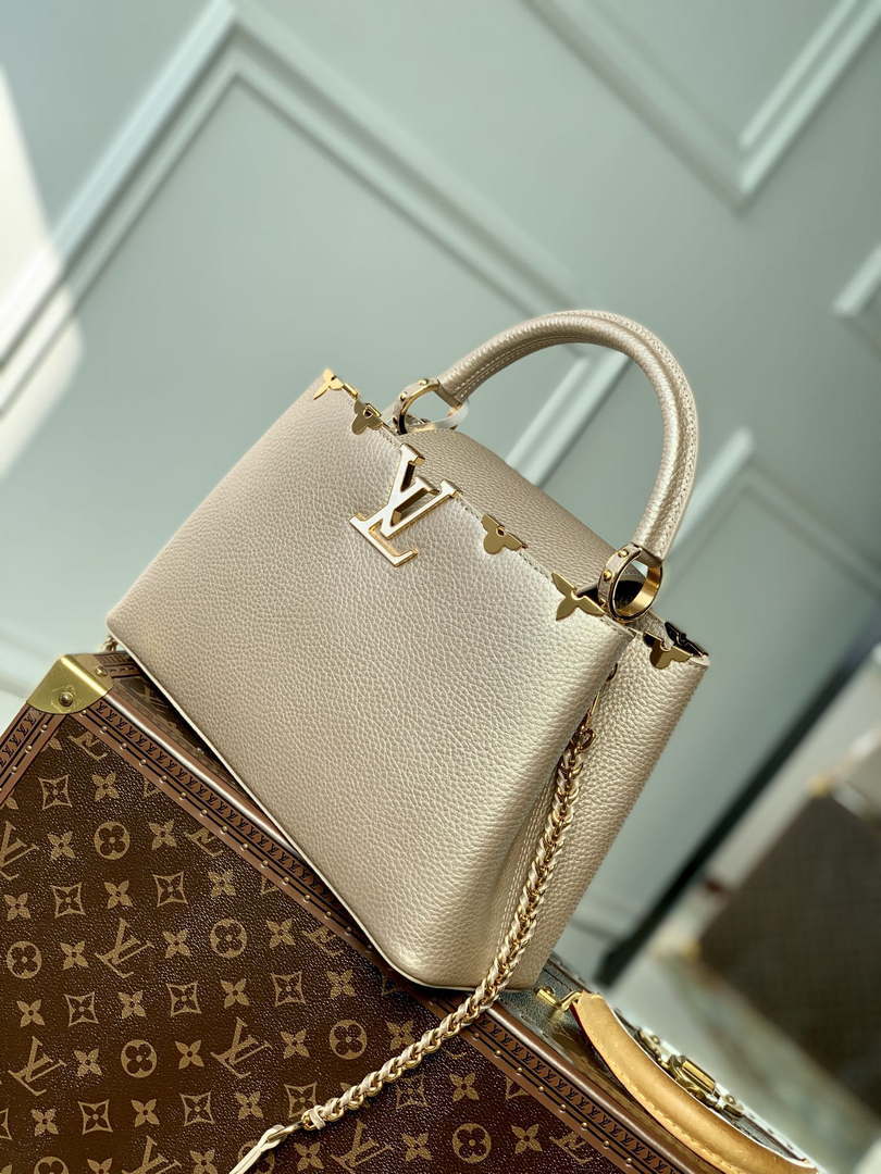 LV M22436 Louis Vuitton Capucines MM Handbag Griotte Pearlescent khaki - Default Title - View 2