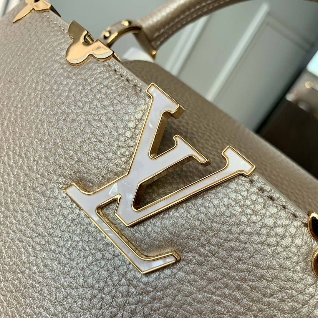 LV M22436 Louis Vuitton Capucines MM Handbag Griotte Pearlescent khaki