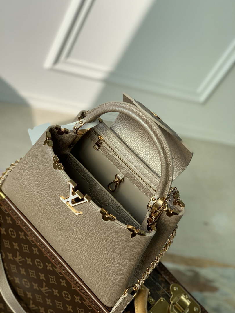 LV M22436 Louis Vuitton Capucines MM Handbag Griotte Pearlescent khaki - Default Title - View 7