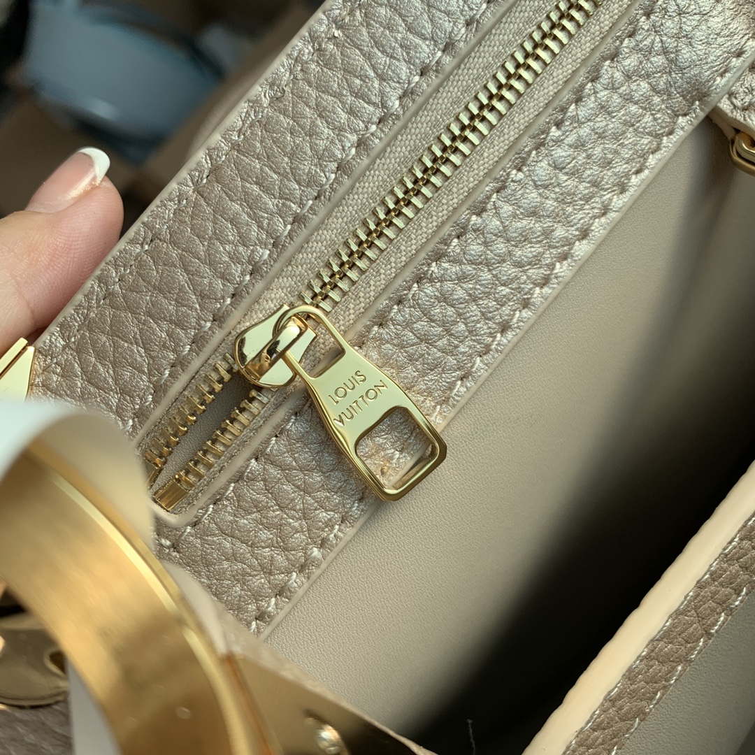 LV M22436 Louis Vuitton Capucines MM Handbag Griotte Pearlescent khaki