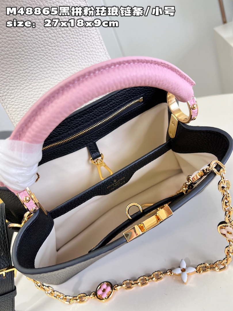 LV M22512 Louis Vuitton Capucines BB Bag Black and Pink - Default Title - View 8