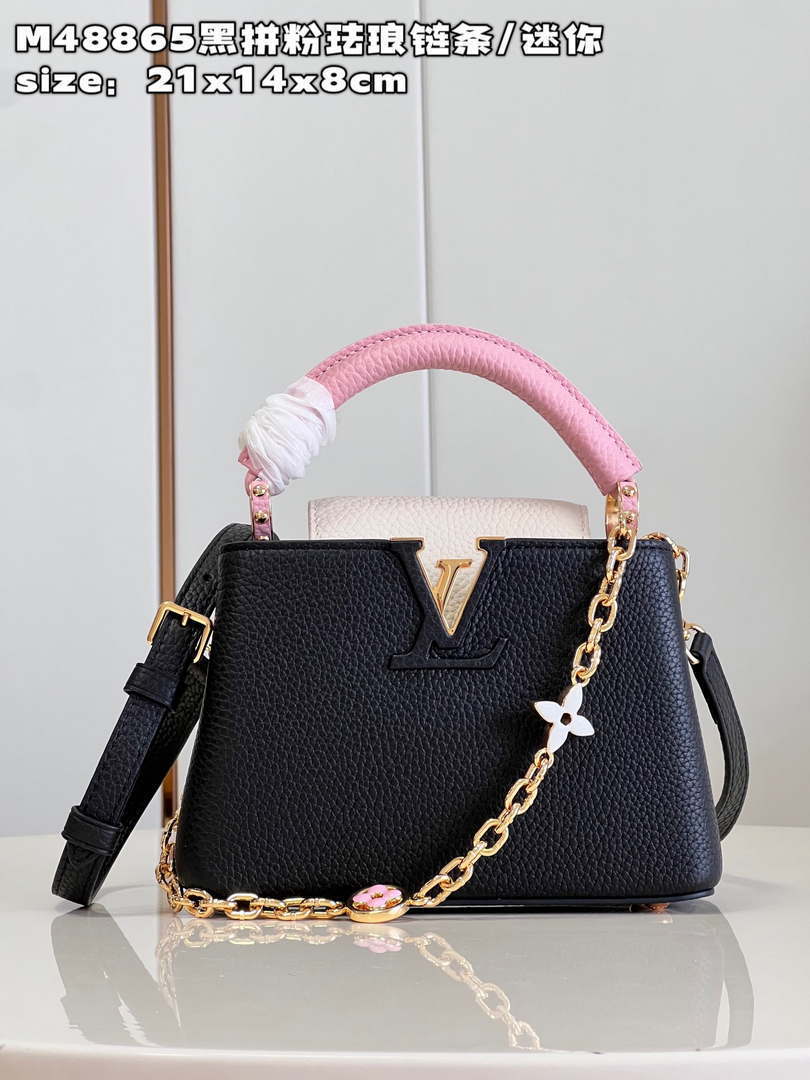 LV M22512 Louis Vuitton Capucines Mini Black and Pink - Default Title - View 1