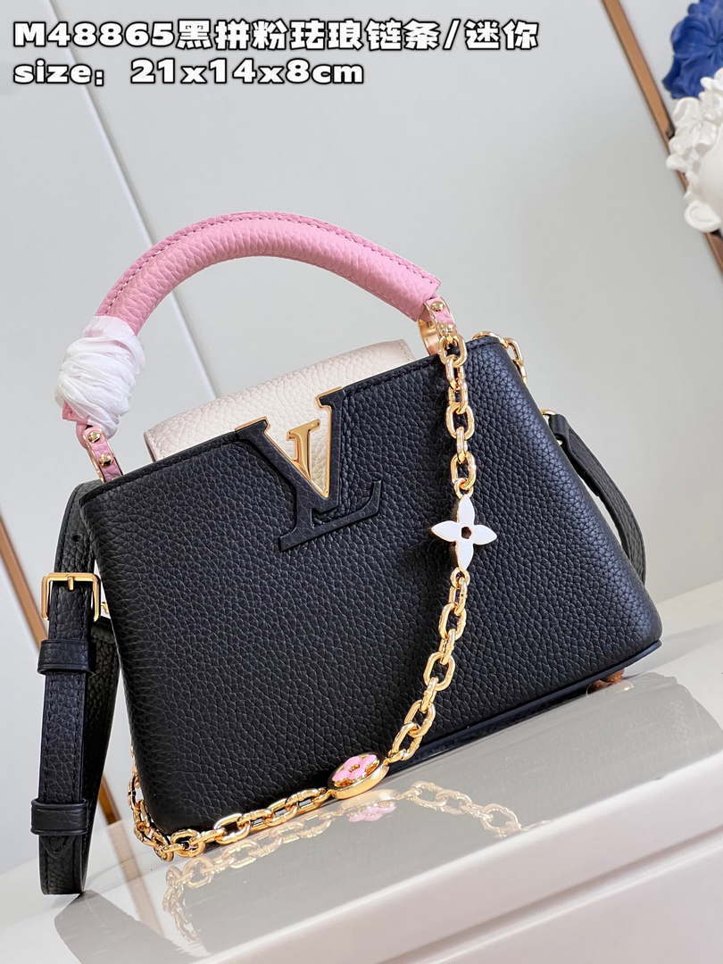 LV M22512 Louis Vuitton Capucines Mini Black and Pink - Default Title - View 2