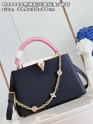 LV M22512 Louis Vuitton Capucines MM Black and Rose Pink - Default Title - View 2